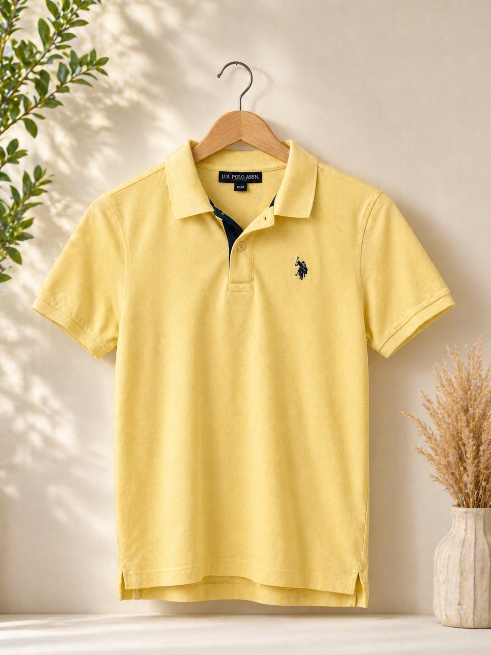 US Polo Assn Boys Yellow Polo Shirt Navy Logo